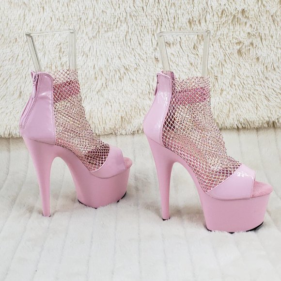 Baby Pink Stretch Rhinestone Mesh High Heel Platform Shoes 765 Adore RM - Picture 7 of 15